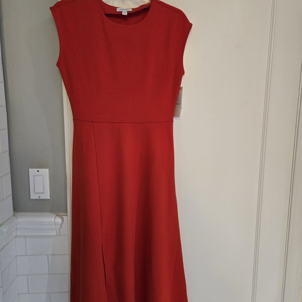 Nordstrom Red Sheath Midi Dress Sleeveless Crew Neck
